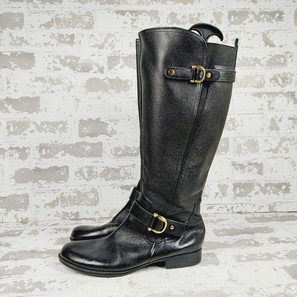 Naturalizer Black Leather Buckle Boots